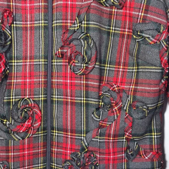 Joseph Ribkoff Womens Plaid Jacket Sz 8 Gray Red Floral Long Sleeve Full Zip - Picture 3 of 6